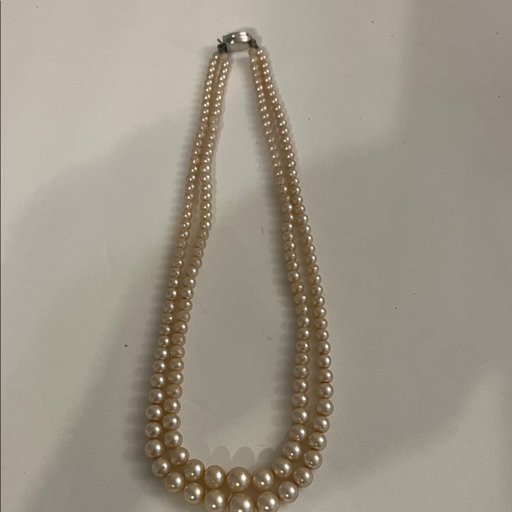 Vintage Double Strand Faux Pearls With rhinestone clasp
